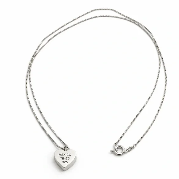 Taxco Sterling Puffy Heart Necklace 925 Italy Chain - Picture 2 of 4